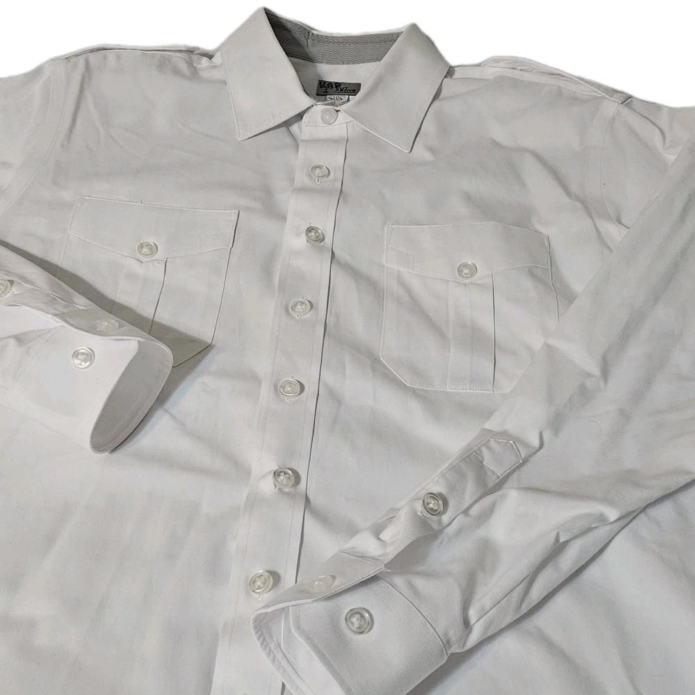 (2) A Cut Above XL M&H WHITE Pilot Uniform Shirts 17.5  EUC L/S Button